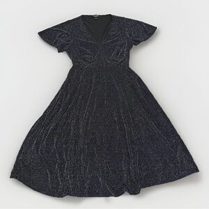 Torrid Black w Silver Sparkle Flutter Sleeve Midi Dress Size L (Torrid Size 0)